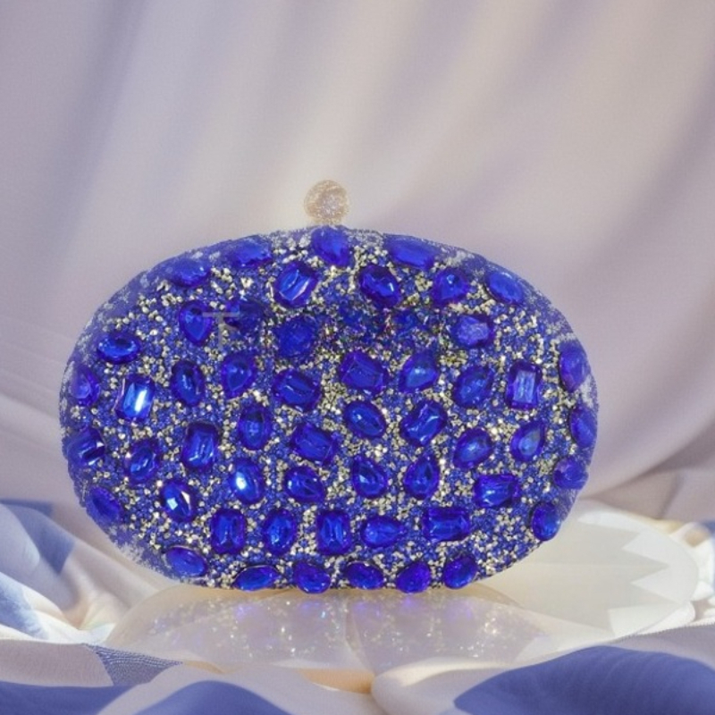 Luxury Bags Blue - Celebrity Oval Large Diamond Dinner Bag