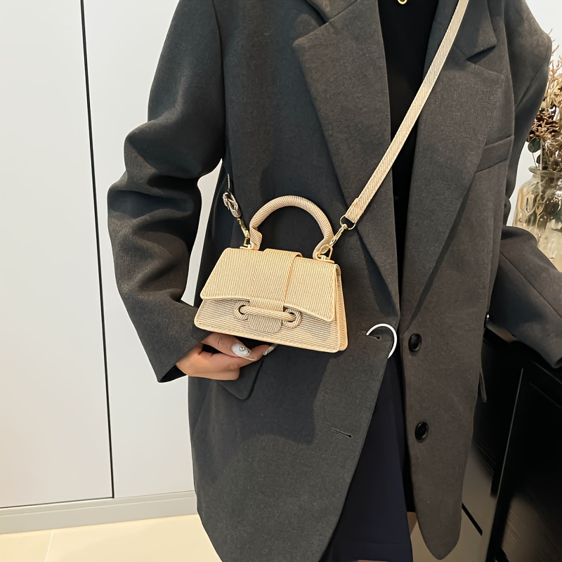 Structured Handbag Top Handle - Women's Fashion Woven Mini Handbag, Elegant