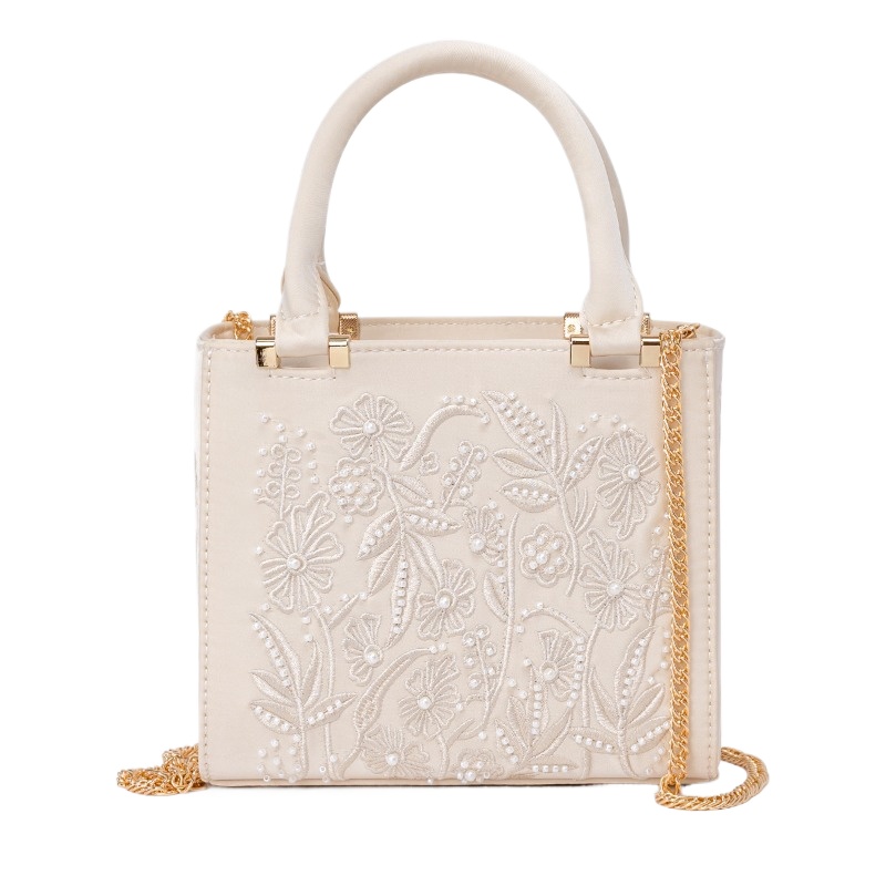 Structured Handbag Top Handle - Embroidered Pearl Handbag Vintage Elegant Structured