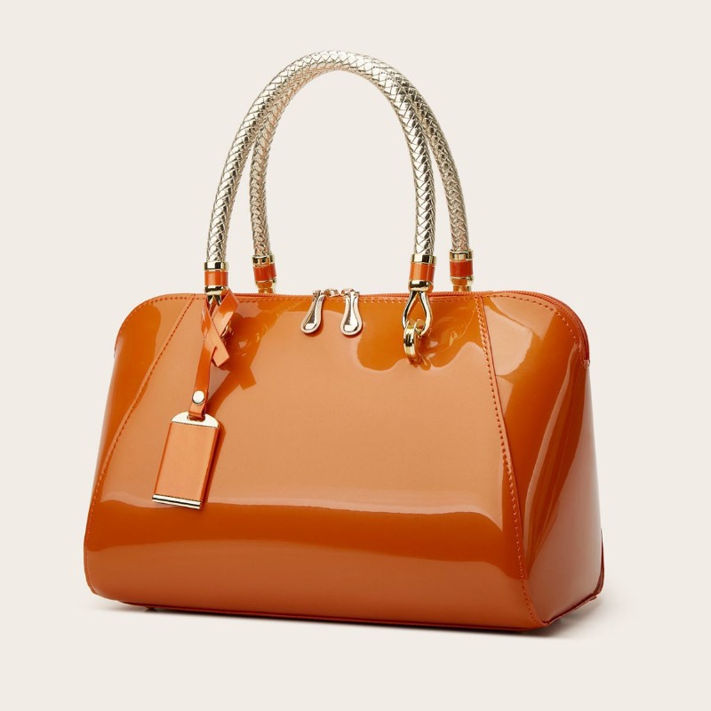 Structured Handbag Top Handle - 2026 New Women Patent Leather Boston
