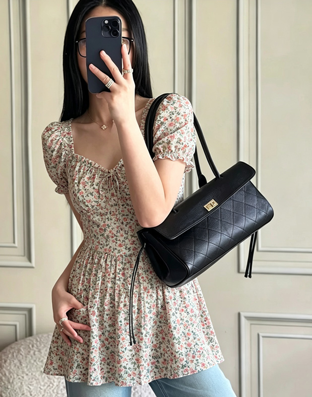 Structured Handbag Top Handle - CLAREGQI 2026 New Genuine Leather Quilted