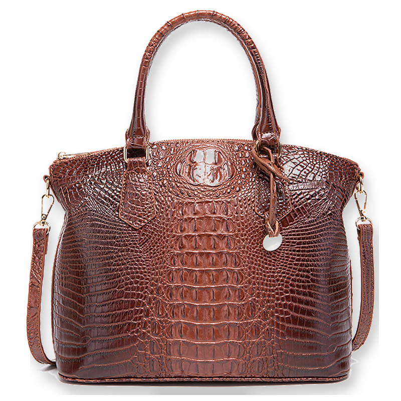 Structured Handbag Top Handle - Women's Vintage Crocodile Pattern Handbag Multi