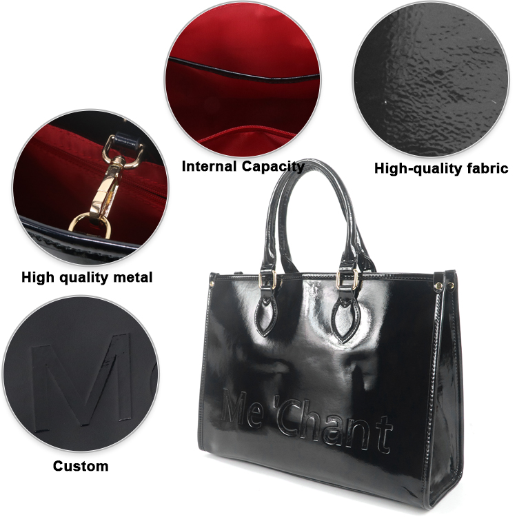 Women Black Glossy Patent PU L - огляд і ціна Structured Handbag Top Handle