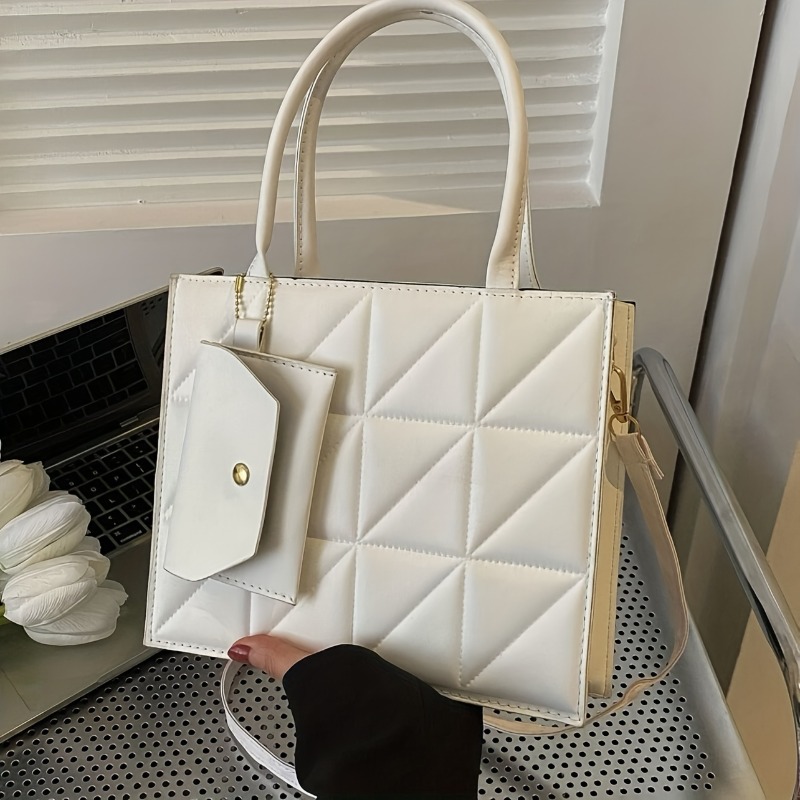 Stylish Quilted Tote Bag, Stru - огляд і ціна Structured Handbag Top Handle