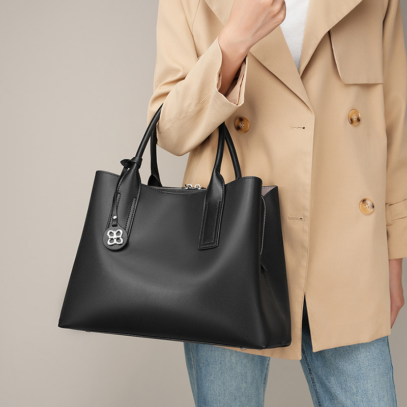 Women Black Genuine Leather St - огляд і ціна Structured Handbag Top Handle