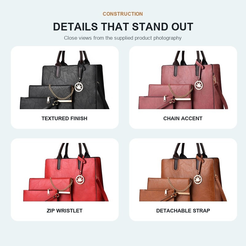 Women's 3 Piece Handbag Set La - огляд і ціна Structured Handbag Top Handle